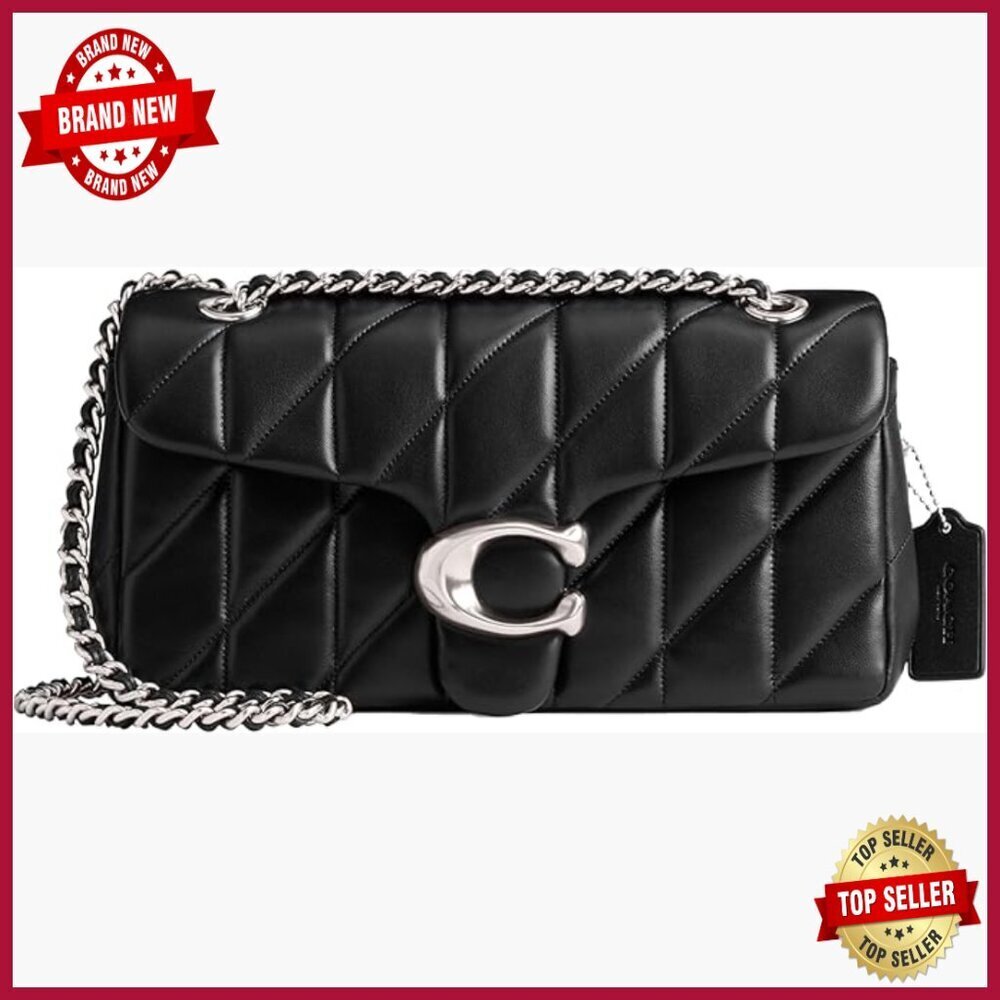 Quilted Leather Shoulder Bag with Chain Strap, Detachable Straps, Roomy Satchel